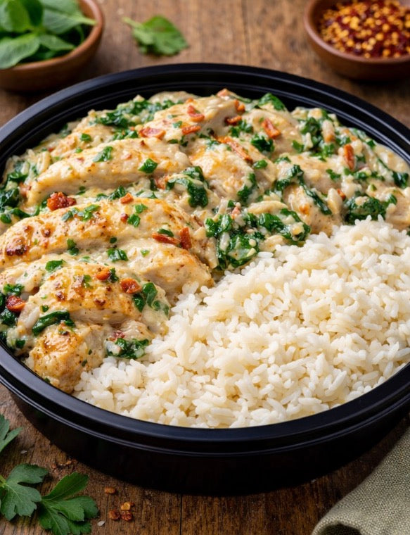 Creamy Tuscan Chicken, Rice & Spinach
