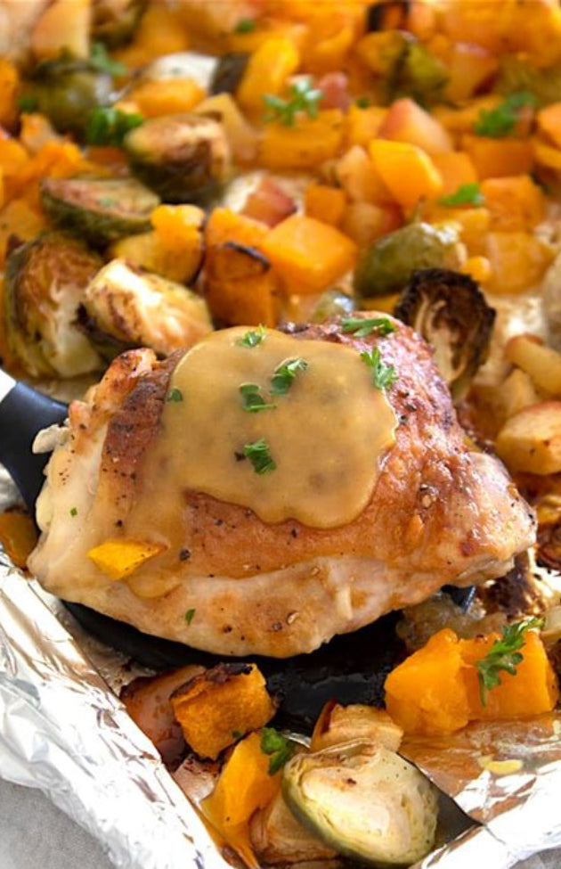 Maple Dijon Chicken with Roasted Fall Veggies & Wild Rice